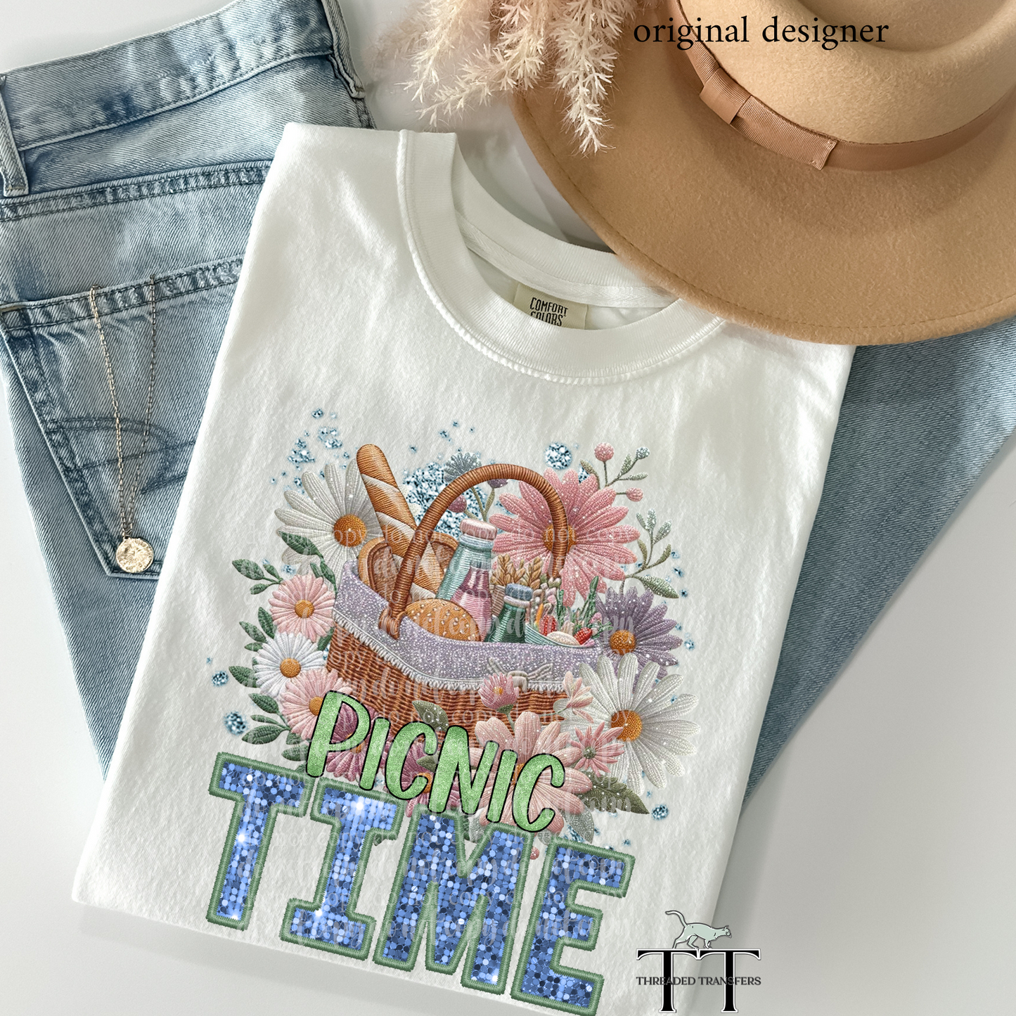 Picnic Time Faux Embroidery DTF & Sparkle **EXCLUSIVE** Sublimation Transfer