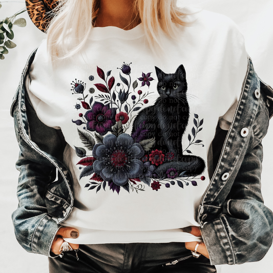 Black Cat Pieces of Halloween  Faux Embroidery DTF & Sublimation Transfer