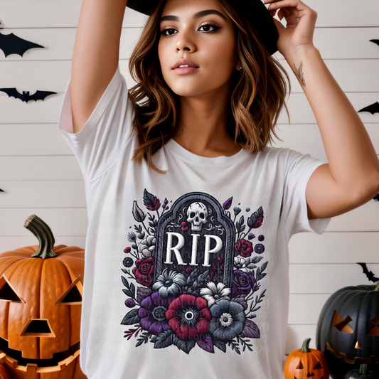 Tombstone Pieces of Halloween Faux Embroidery DTF & Sublimation Transfer
