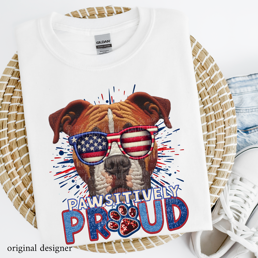 Pitbull (brown/tan) Pawsitively Proud  **EXCLUSIVE** Faux Embroidery, Chenille, & Sparkle DTF & Sublimation Transfer