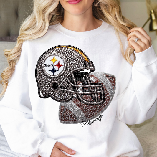 Pittsburgh Helmet Faux Rhinestone & Faux Embroidery DTF & Sublimation Transfer