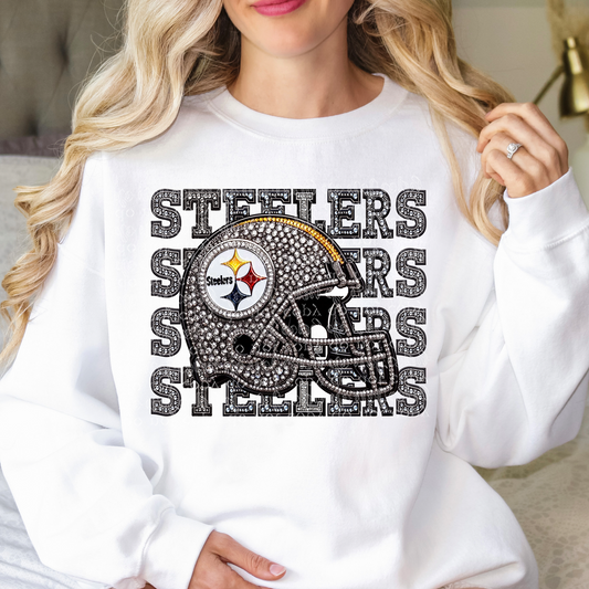 Pittsburgh Repeat Words Faux Rhinestone & Faux Embroidery DTF & Sublimation Transfer