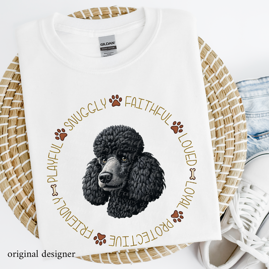 Poodle (black) Pet Traits **EXCLUSIVE** Faux Embroidery & Faux Sparkle DTF & Sublimation Transfer