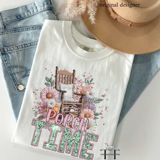 Porch Time Faux Embroidery DTF & Sparkle **EXCLUSIVE** Sublimation Transfer