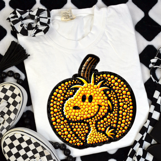 Pumpkin Bird Faux Rhinestone & Faux Embroidery DTF & Sublimation Transfer