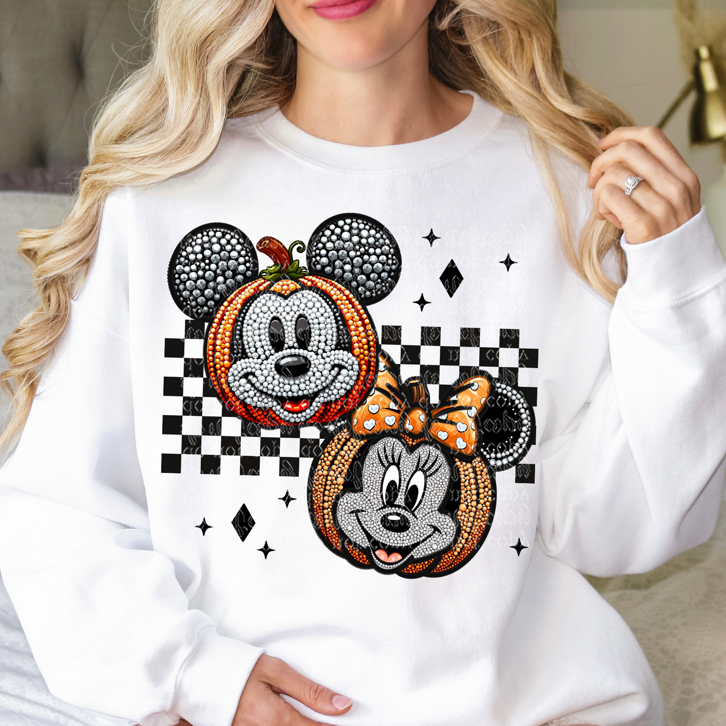 Pumpkins Mice Faux Rhinestone & Faux Embroidery DTF & Sublimation Transfer