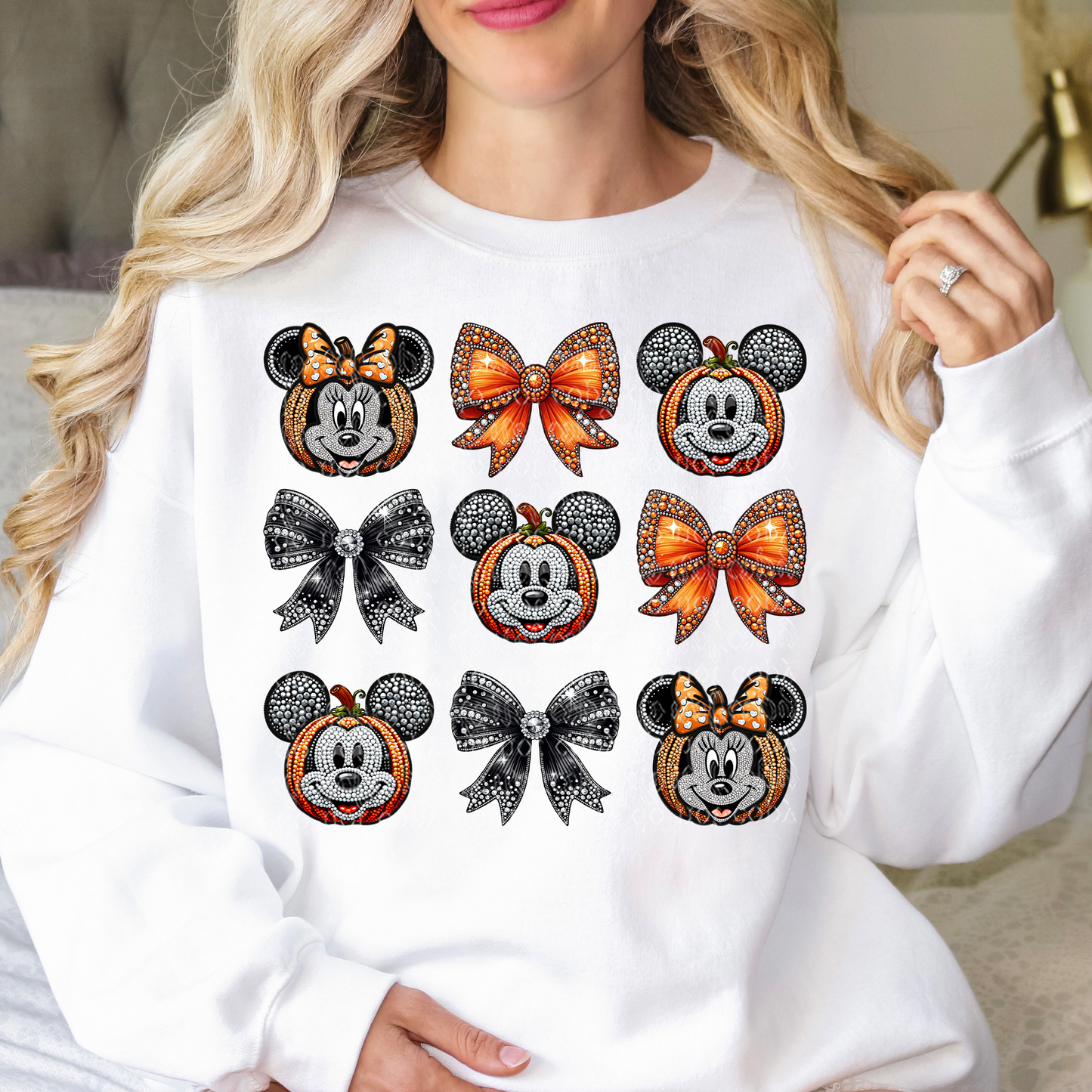 Pumpkins Mice with Bows Faux Rhinestone & Faux Embroidery DTF & Sublimation Transfer