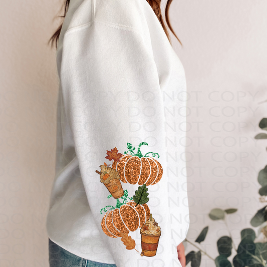 Pumpkin Season sleeve (matches shirt) **EXCLUSIVE** Faux Embroidery and Sparkles DTF and Sublimation Transfer