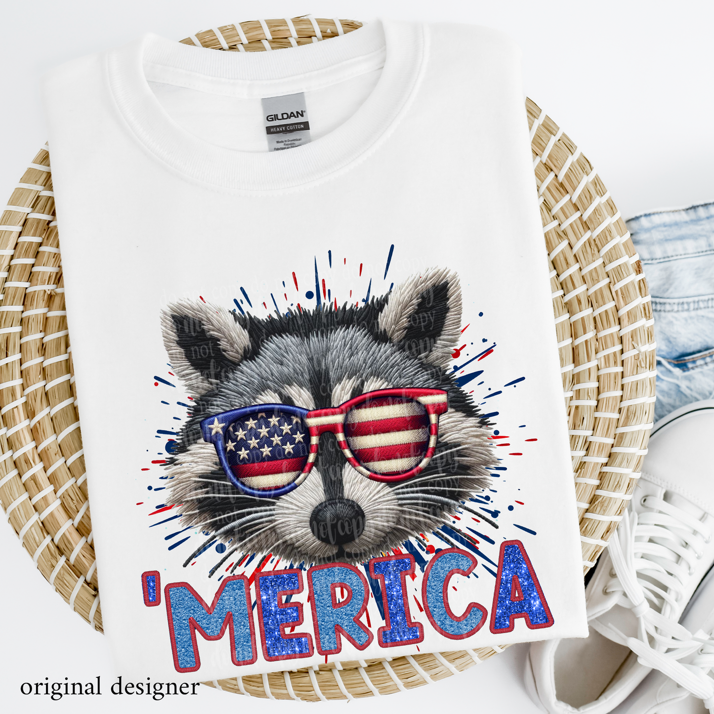 Raccoon 'Merica **EXCLUSIVE** Faux Embroidery, Chenille, & Sparkle DTF & Sublimation Transfer