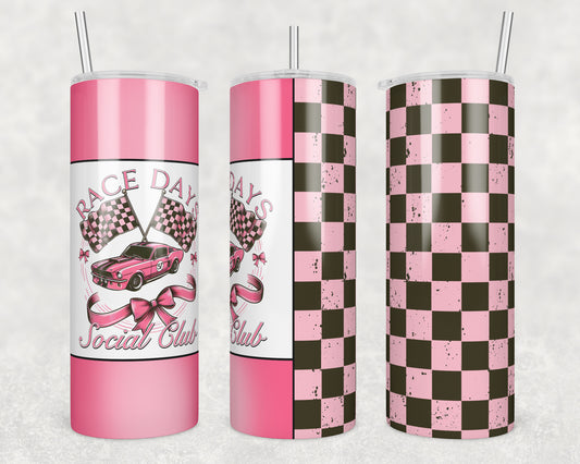 Race Days Social Club (matches shirt) Sublimation Transfer Tumbler Wrap 20oz (read description)