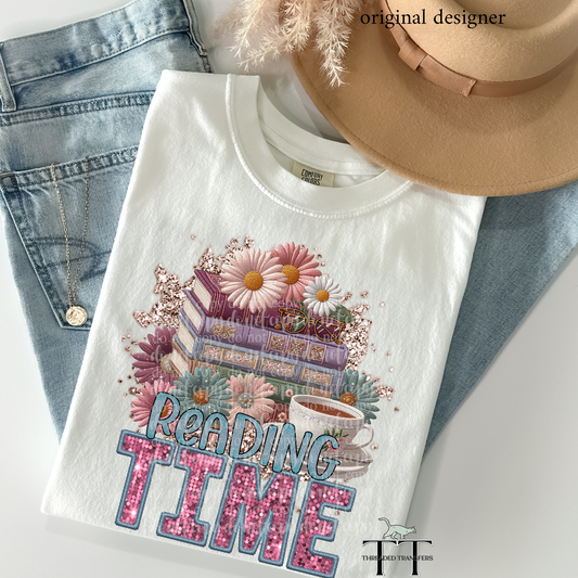 Reading Time Faux Embroidery DTF & Sparkle **EXCLUSIVE** Sublimation Transfer