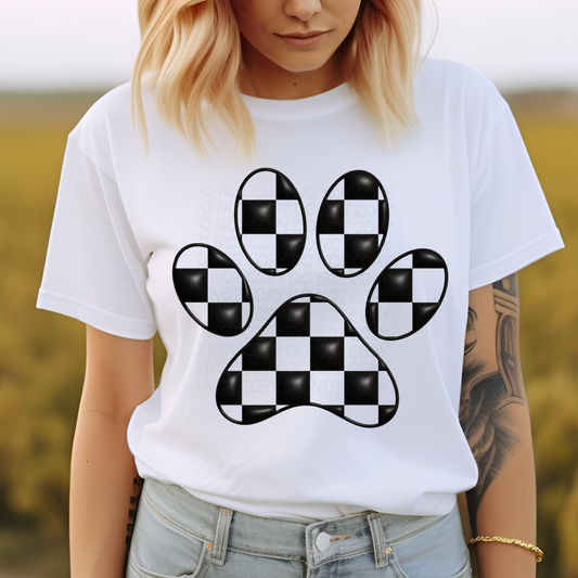 Retro Checker Paw Print Faux 3D Puff **EXCLUSIVE** DTF & Sublimation Transfer