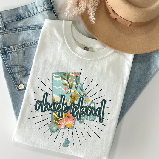 Rhode Island Retro Floral DTF & Sublimation Transfer