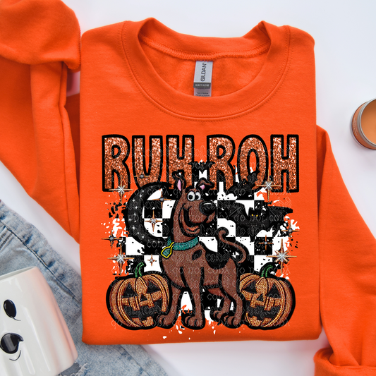 Ruh Roh Halloween Faux Rhinestone & Faux Embroidery DTF & Sublimation Transfer