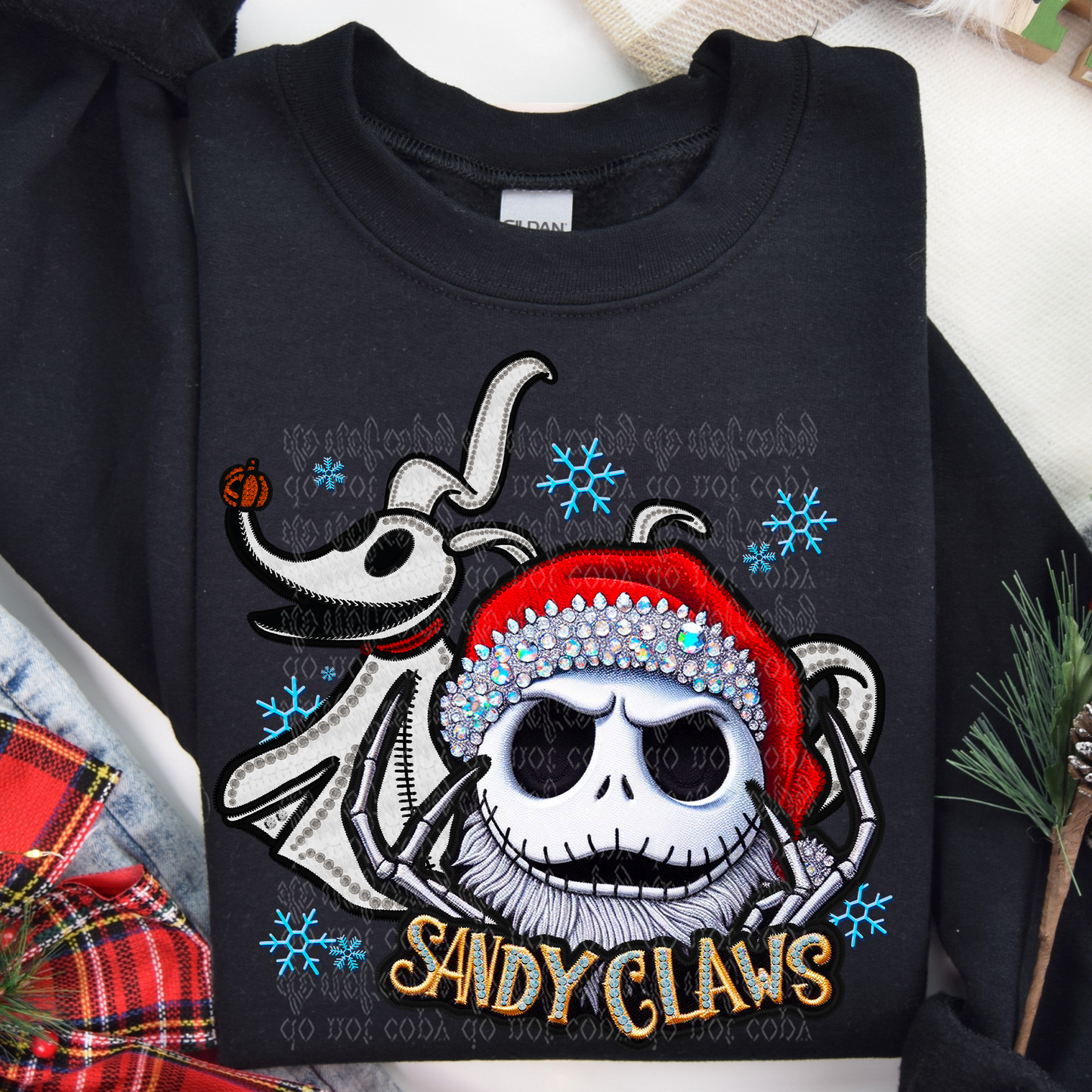 Sandy Claws Faux Rhinestone & Faux Embroidery DTF & Sublimation Transfer