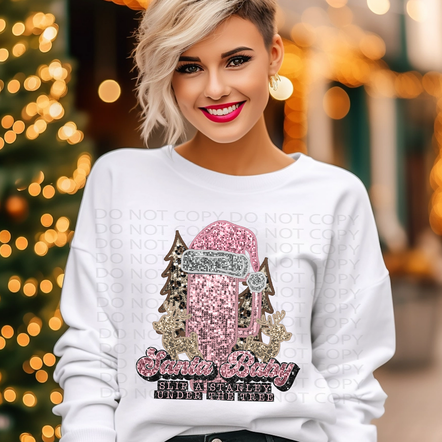 Santa Baby Cup Faux Embroidery and Sparkles DTF & Sublimation Transfer