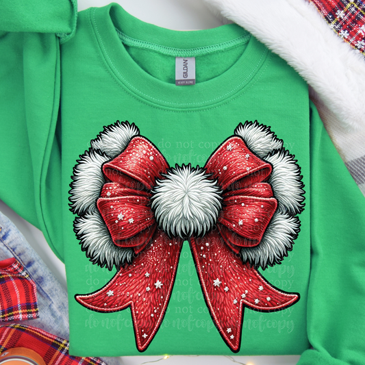 Santa Coquette Bow Faux Embroidery DTF & Sublimation Transfer