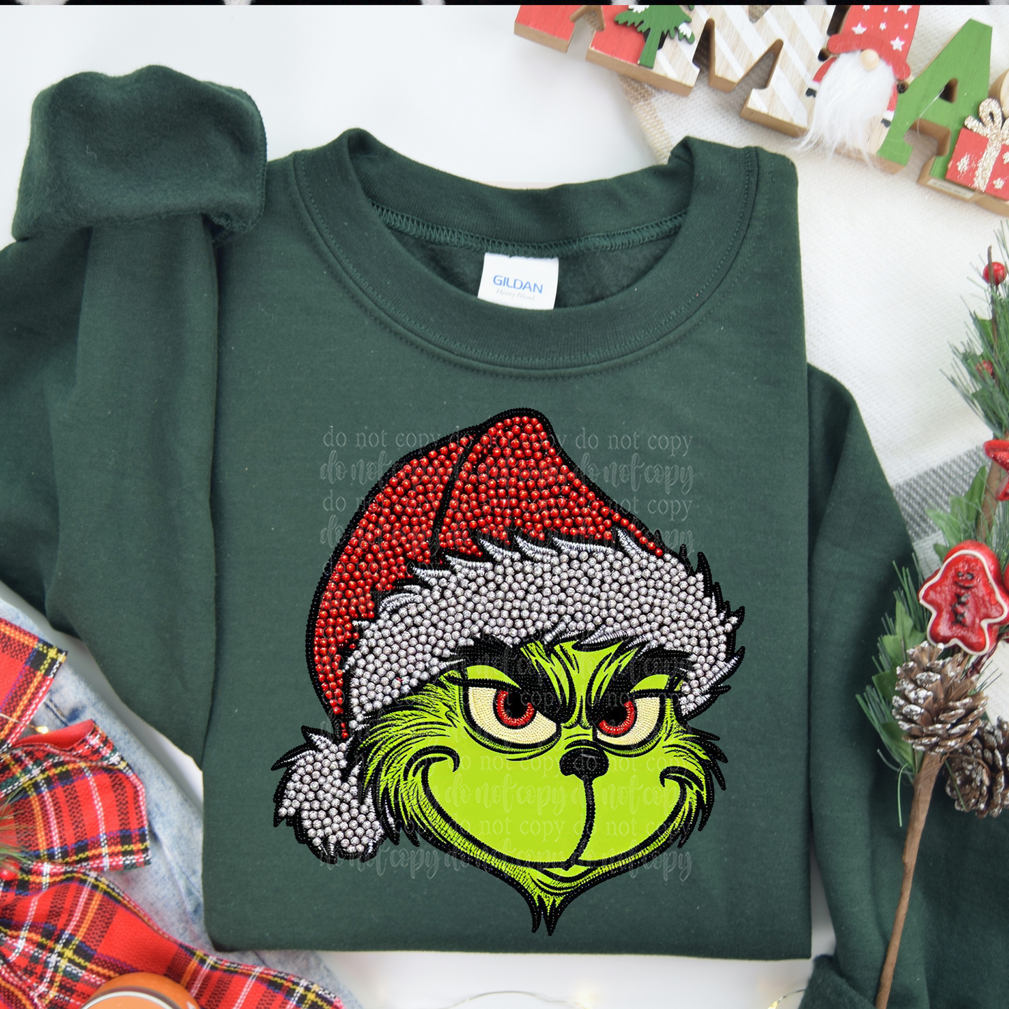 Santa Goes Green Faux Rhinestone & Faux Embroidery DTF & Sublimation Transfer