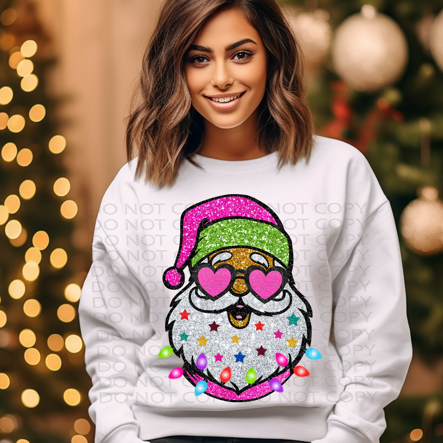 Santa with Sunnies Faux Sparkles DTF & Sublimation Transfer