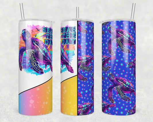 Seas the Day Turtle (matches shirt) Sublimation Transfer Tumbler Wrap 20oz (read description)