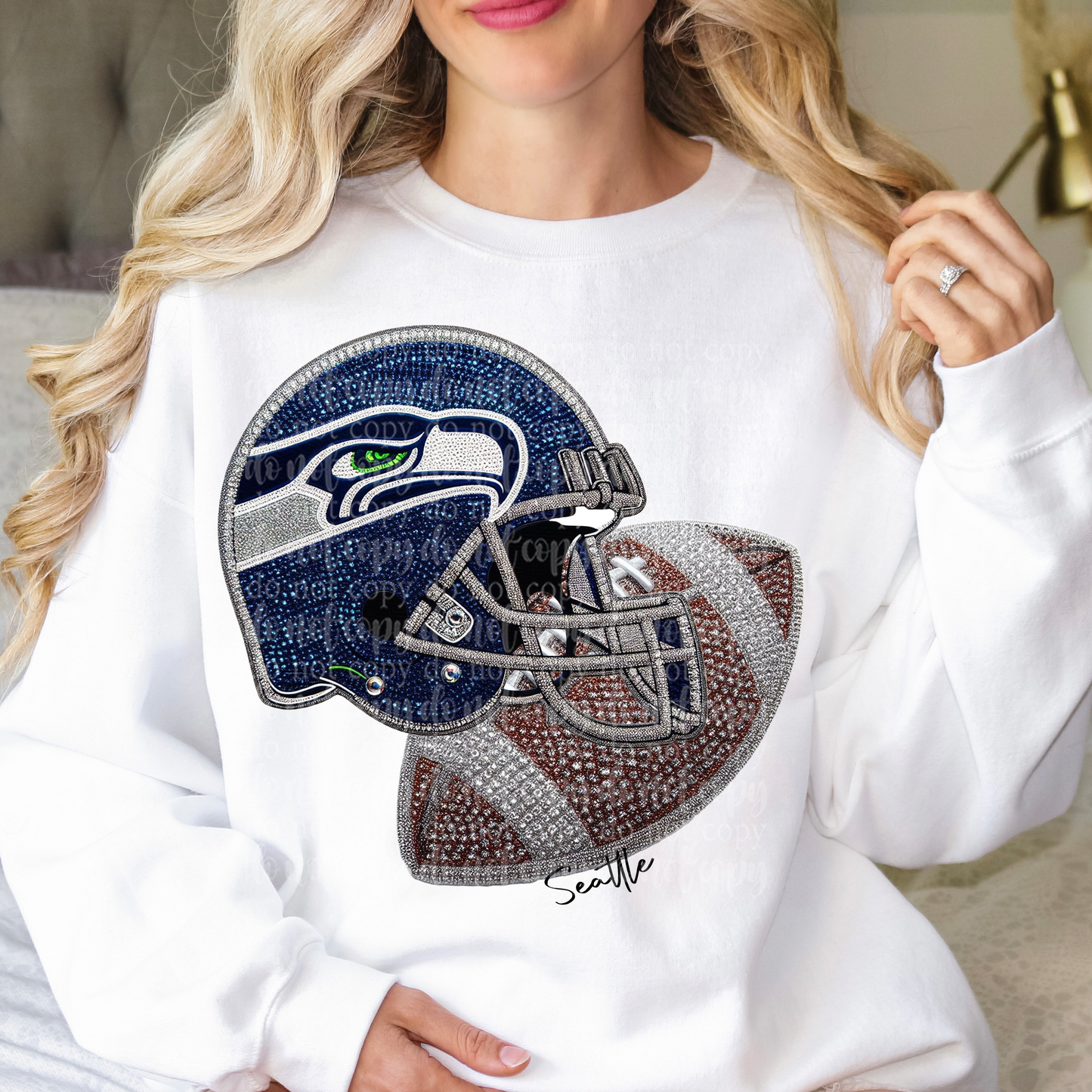 Seattle Helmet Faux Rhinestone & Faux Embroidery DTF & Sublimation Transfer