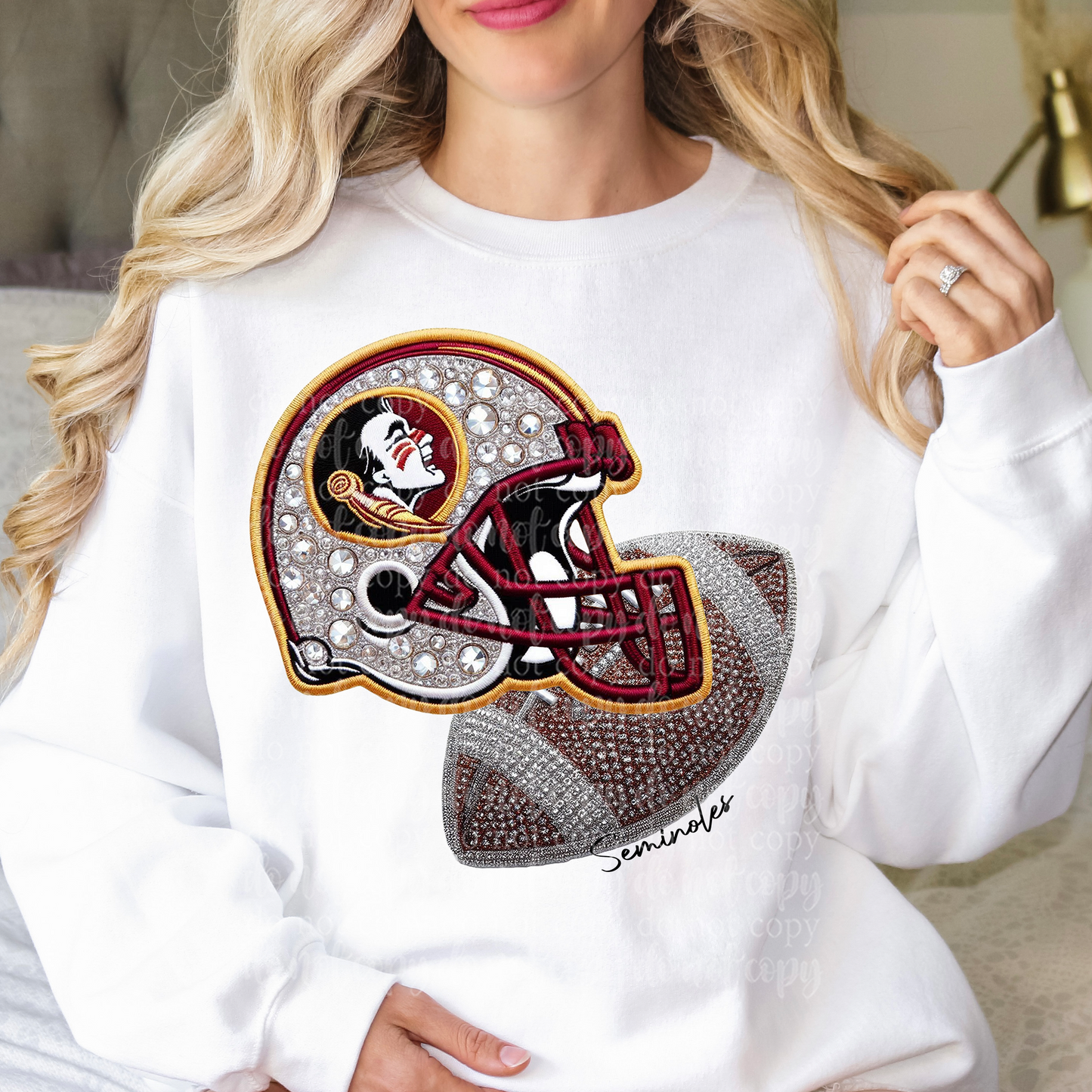 Seminoles Helmet Faux Rhinestone & Faux Embroidery DTF & Sublimation Transfer