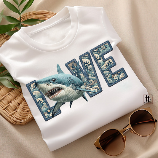 Shark Love **EXCLUSIVE** Faux Embroidery DTF & Sublimation Transfer