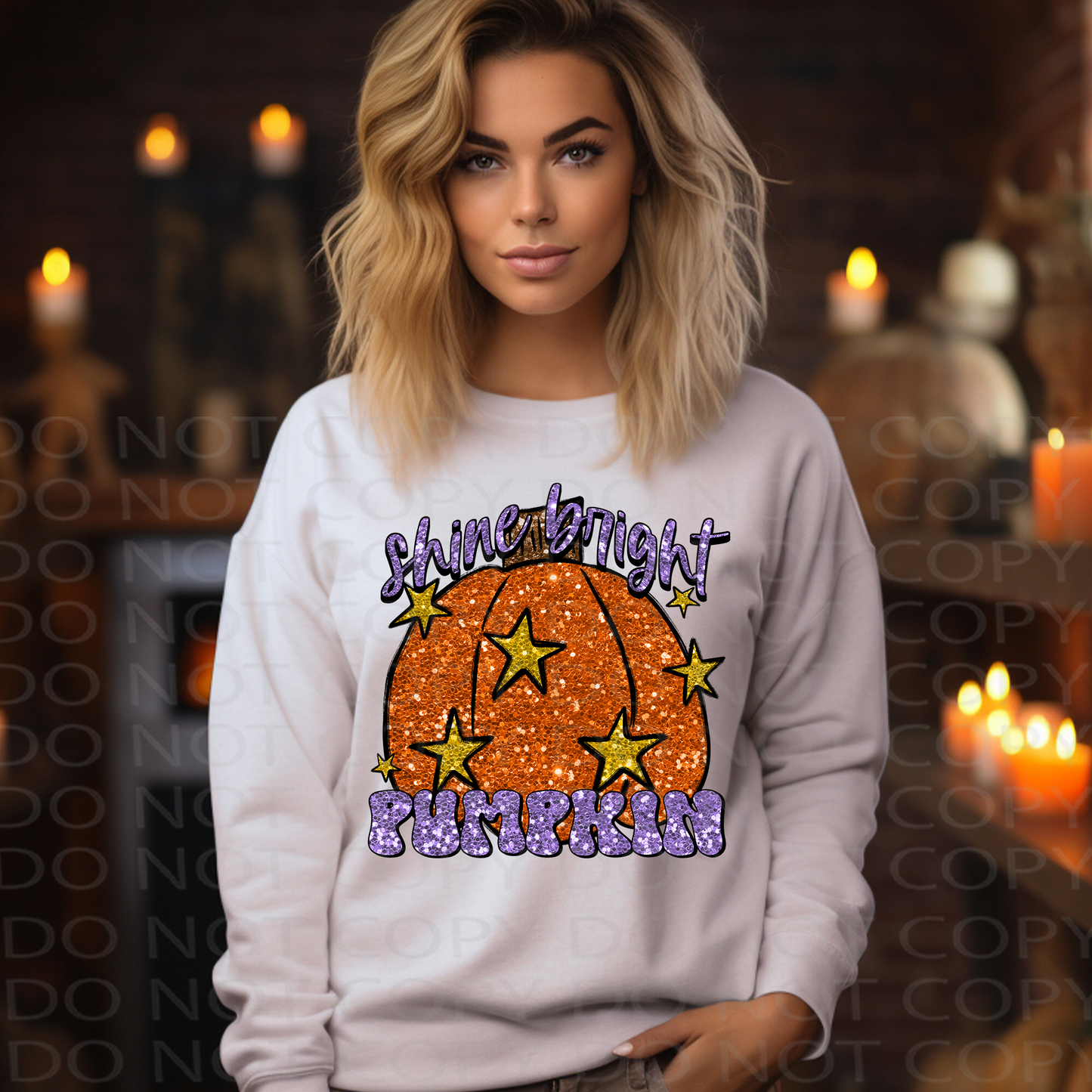 Shine Bright Pumpkin Faux Sparkles DTF & Sublimation Transfer