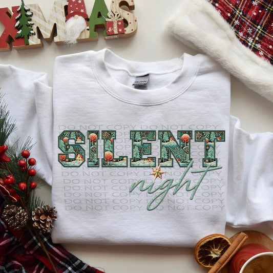 Silent Night **EXCLUSIVE** Faux Embroidery and Sparkles DTF & Sublimation Transfer