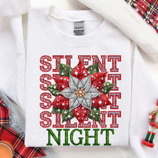 Silent Night Faux Rhinestone & Faux Embroidery DTF & Sublimation Transfer