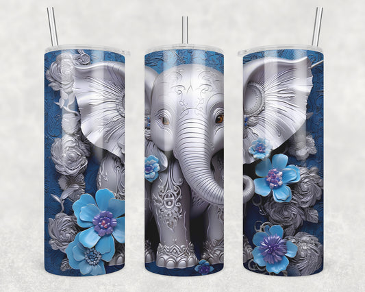 3D Silver Elephant Sublimation Transfer Tumbler Wrap 20oz (read description)