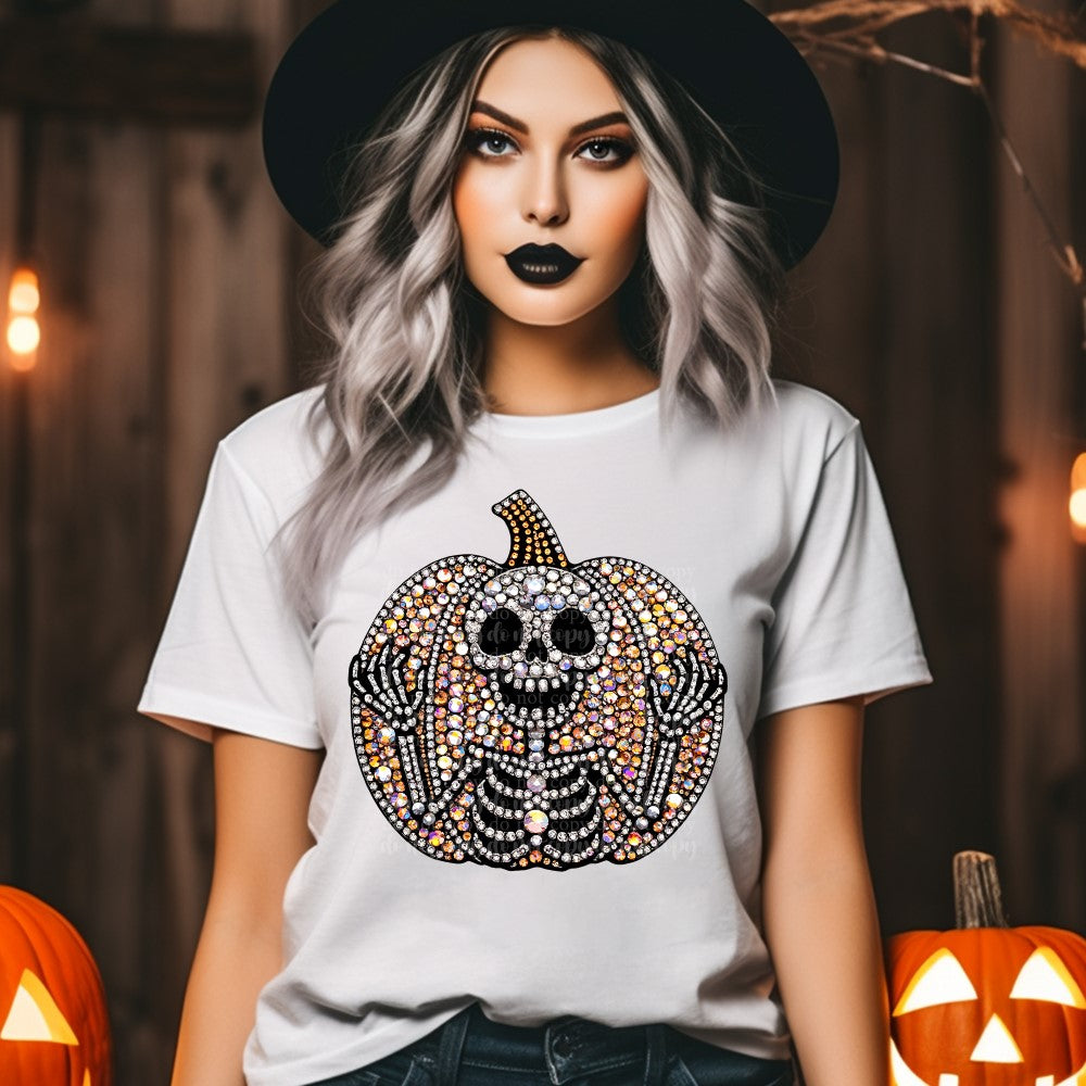 Skellie Pumpkin Faux Rhinestone DTF & Sublimation Transfer