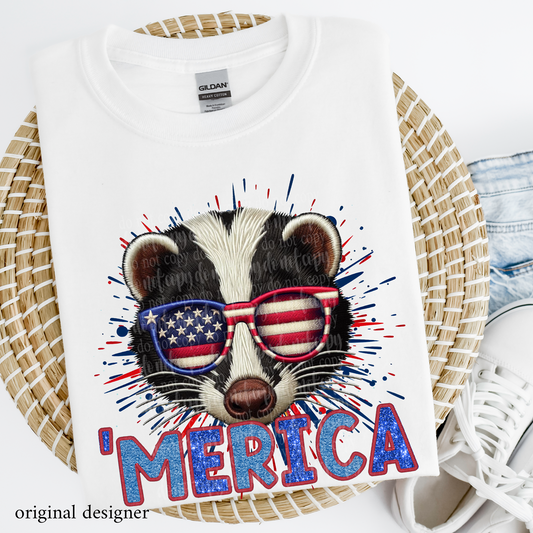 Skunk 'Merica **EXCLUSIVE** Faux Embroidery, Chenille, & Sparkle DTF & Sublimation Transfer