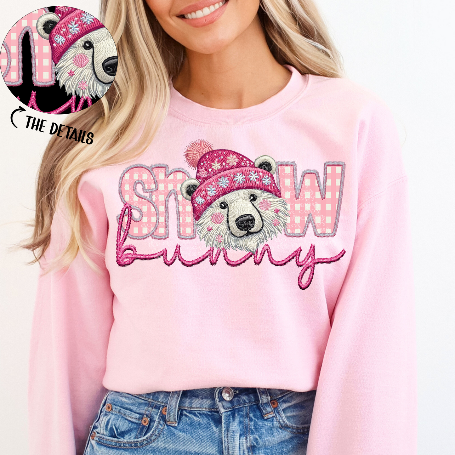 Snow Bunny Faux Embroidery DTF & Sublimation Transfer