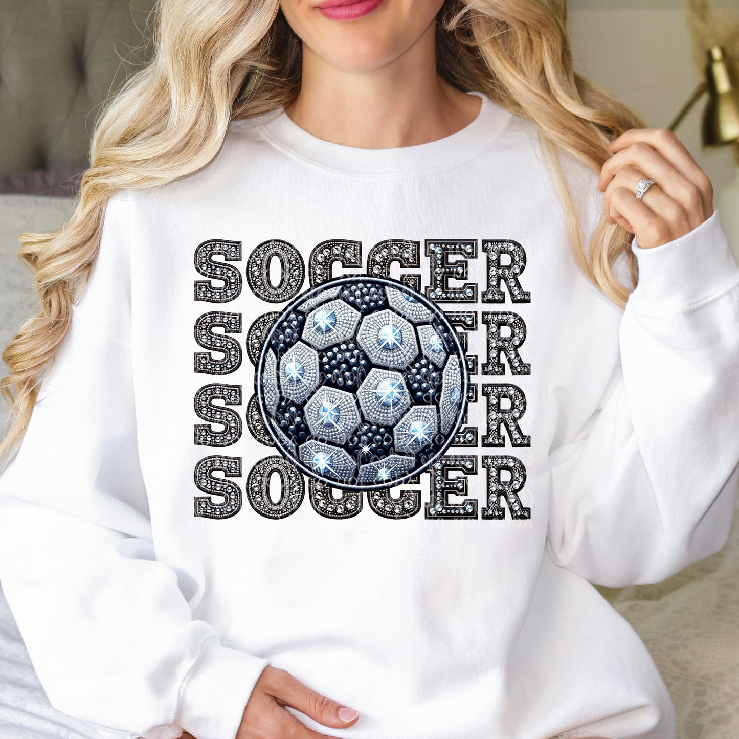 Soccer Repeat Words Faux Rhinestone & Faux Embroidery DTF & Sublimation Transfer