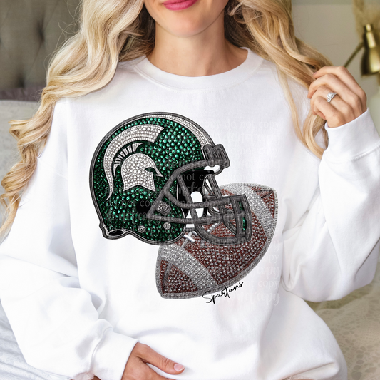 Spartans Helmet Faux Rhinestone & Faux Embroidery DTF & Sublimation Transfer
