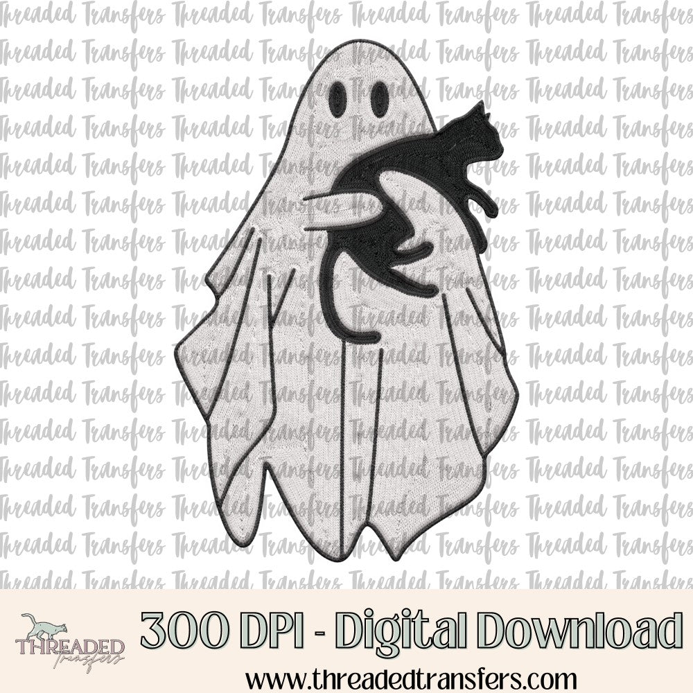 Spooky Cat Lover Faux Embroidery Digital Design Download (PNG Format - no product shipped)