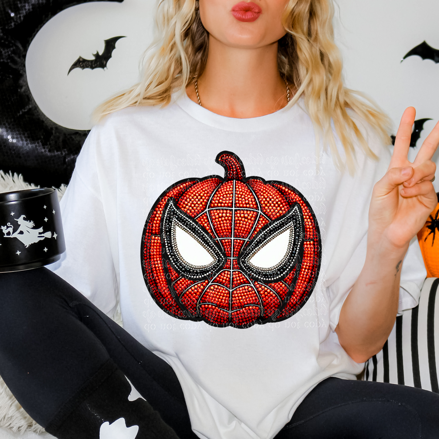 Spider Pumpkin Faux Rhinestone & Faux Embroidery DTF & Sublimation Transfer