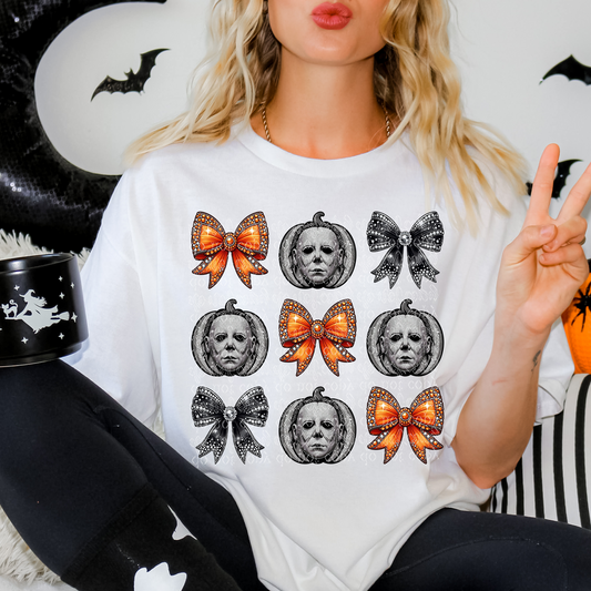 Stalker Pumpkin with Bows Faux Rhinestone & Faux Embroidery DTF & Sublimation Transfer