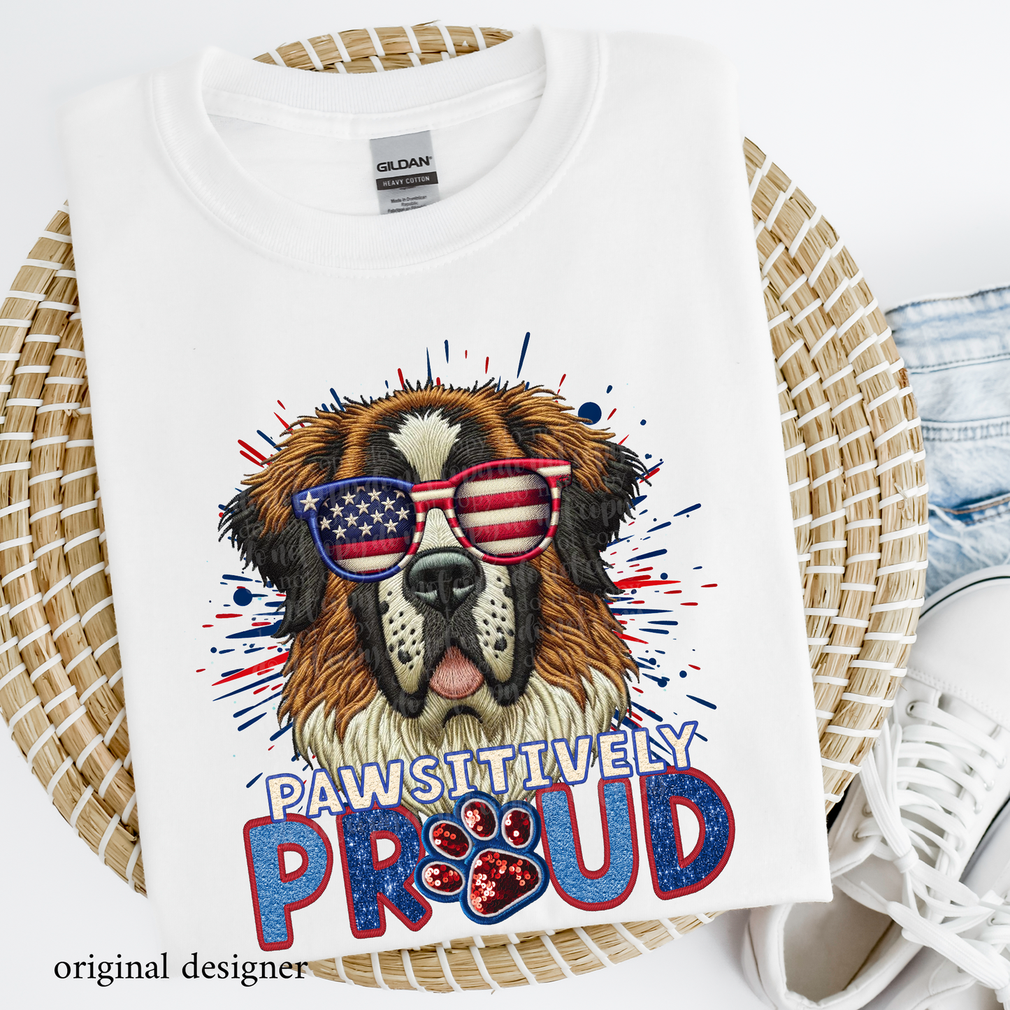 St. Bernard Pawsitively Proud **EXCLUSIVE** Faux Embroidery, Chenille, & Sparkle DTF & Sublimation Transfer