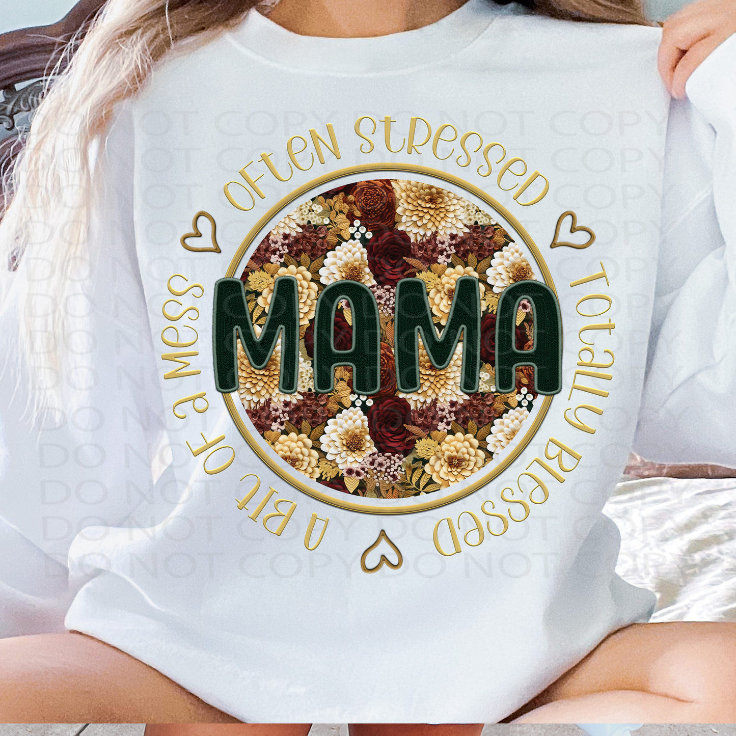 Stressed Blessed Mama Faux Embroidery *EXCLUSIVE* DTF & Sublimation Transfer