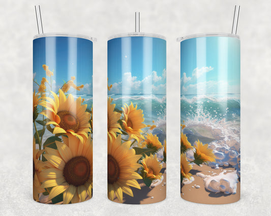 Sunny Flower Beach Sublimation Transfer Tumbler Wrap 20oz (read description)