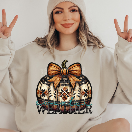 Sweater Weather Pumpkin Faux Knit & Faux Embroidery DTF & Sublimation Transfer