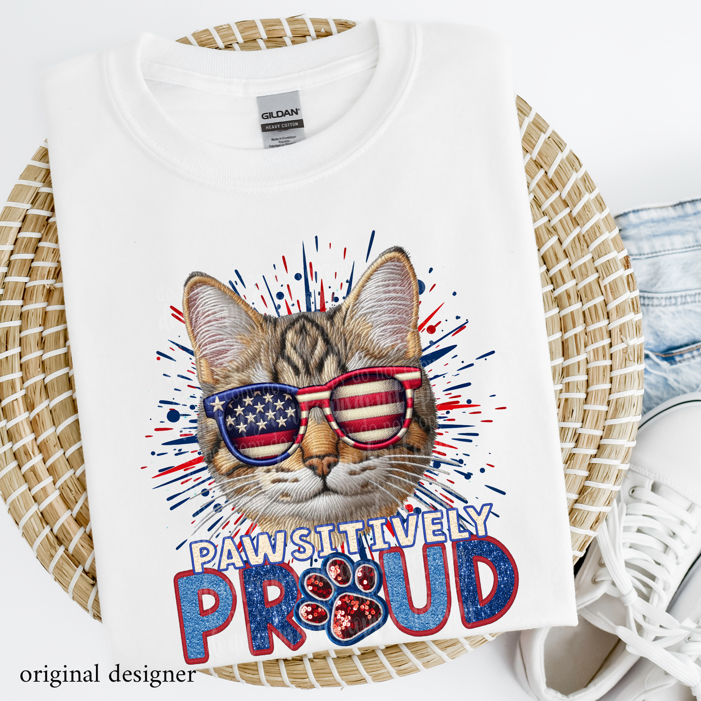 Tabby Striped Cat Pawsitively Proud  **EXCLUSIVE** Faux Embroidery, Chenille, & Sparkle DTF & Sublimation Transfer