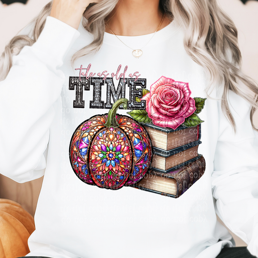 Tale as Old As Fairytale Pumpkin Faux Rhinestone & Faux Embroidery DTF & Sublimation Transfer