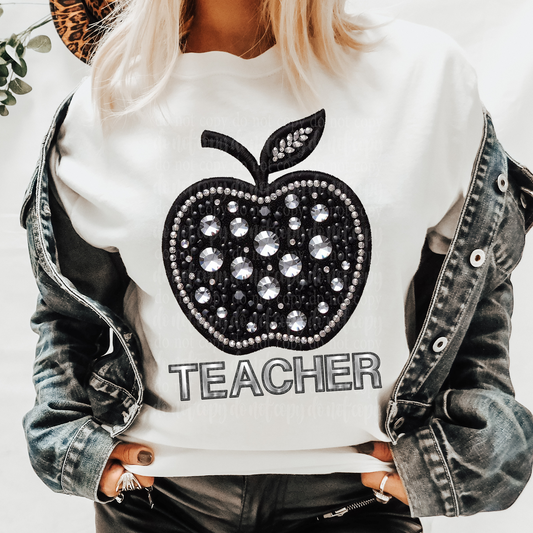Teacher Faux Rhinestone & Faux Embroidery DTF & Sublimation Transfer