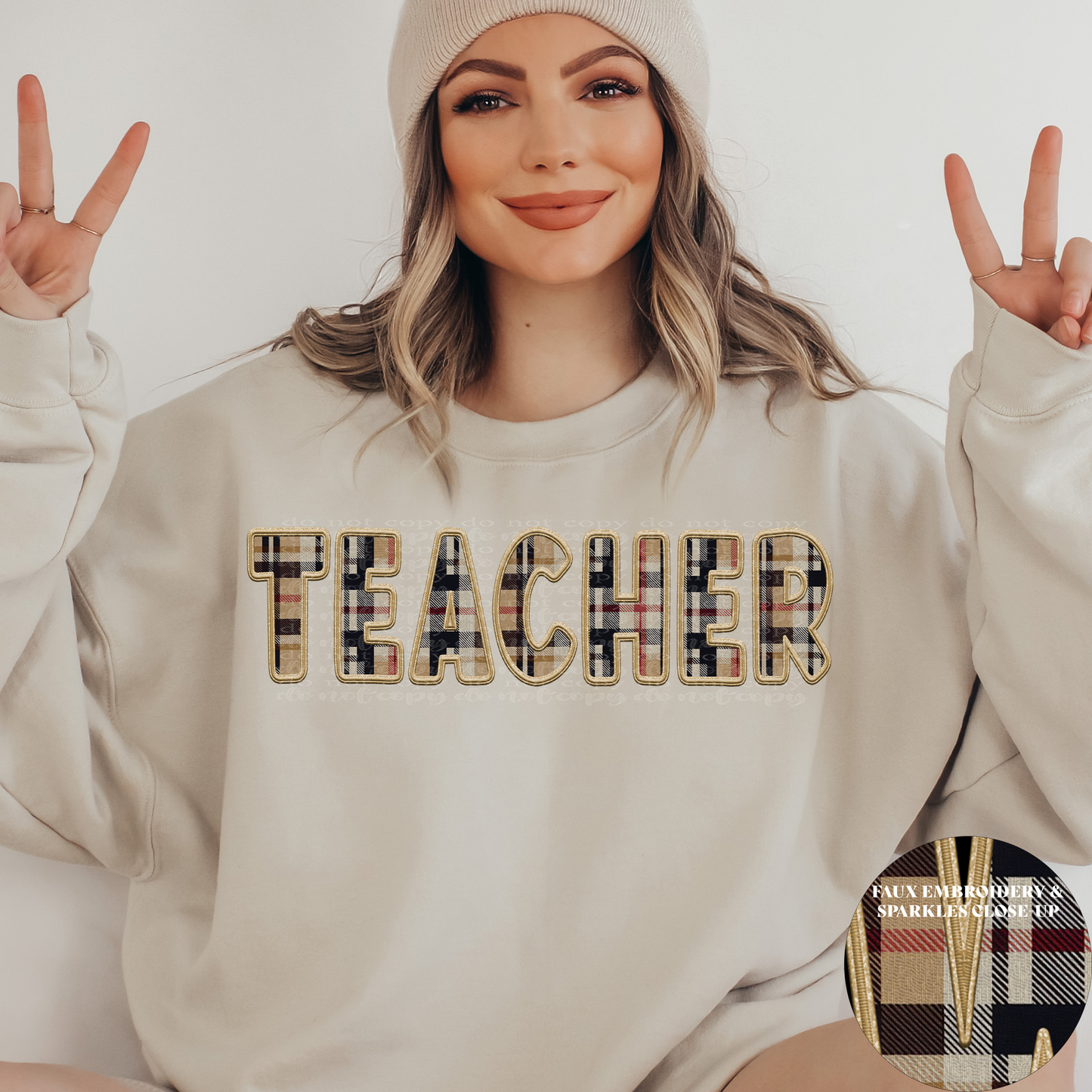 Teacher Fall Plaid Faux Embroidery DTF & Sublimation Transfer