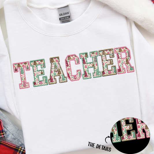 Teacher Christmas Fun Faux Embroidery DTF & Sublimation Transfer