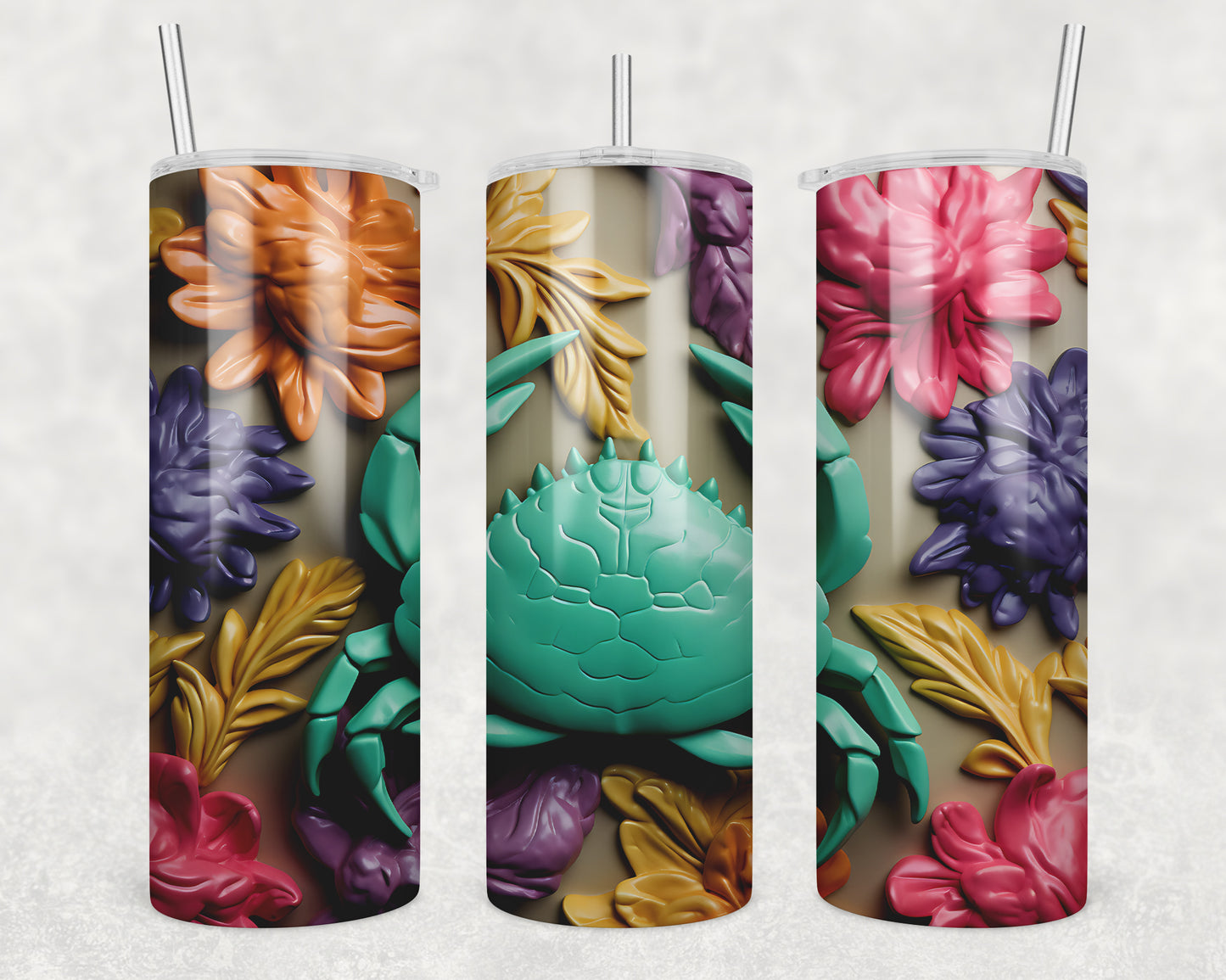 3D Crab Life Sublimation Transfer Tumbler Wrap 20oz (read description)