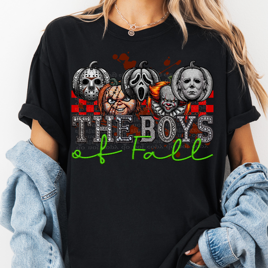 The Boys of Fall Pumpkins Faux Rhinestone & Faux Embroidery DTF & Sublimation Transfer